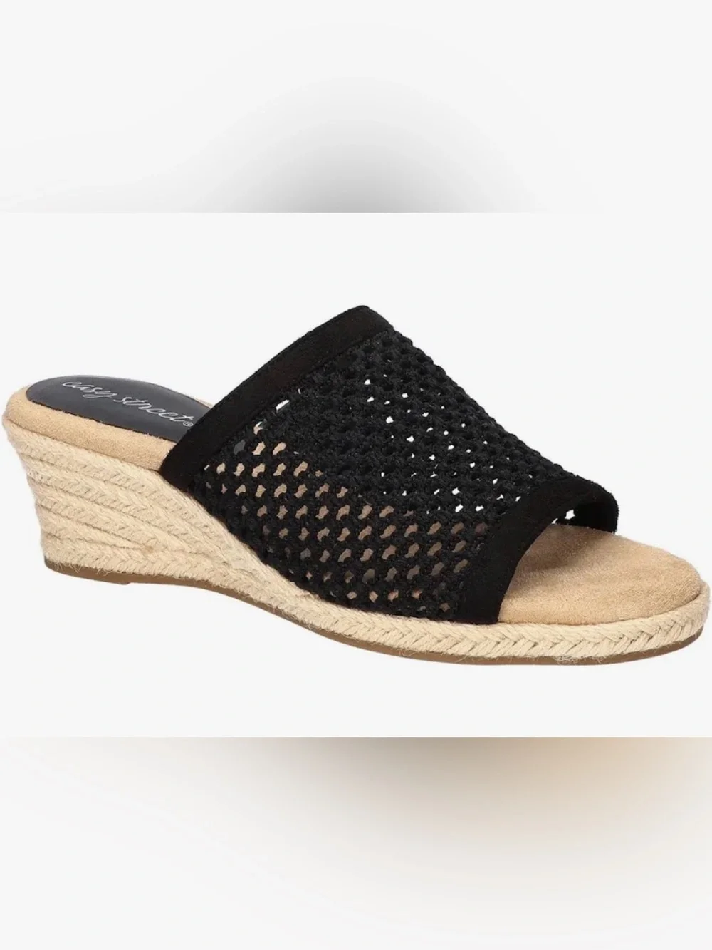 Easy Street Black Espadrille Wedge Slide Sandals